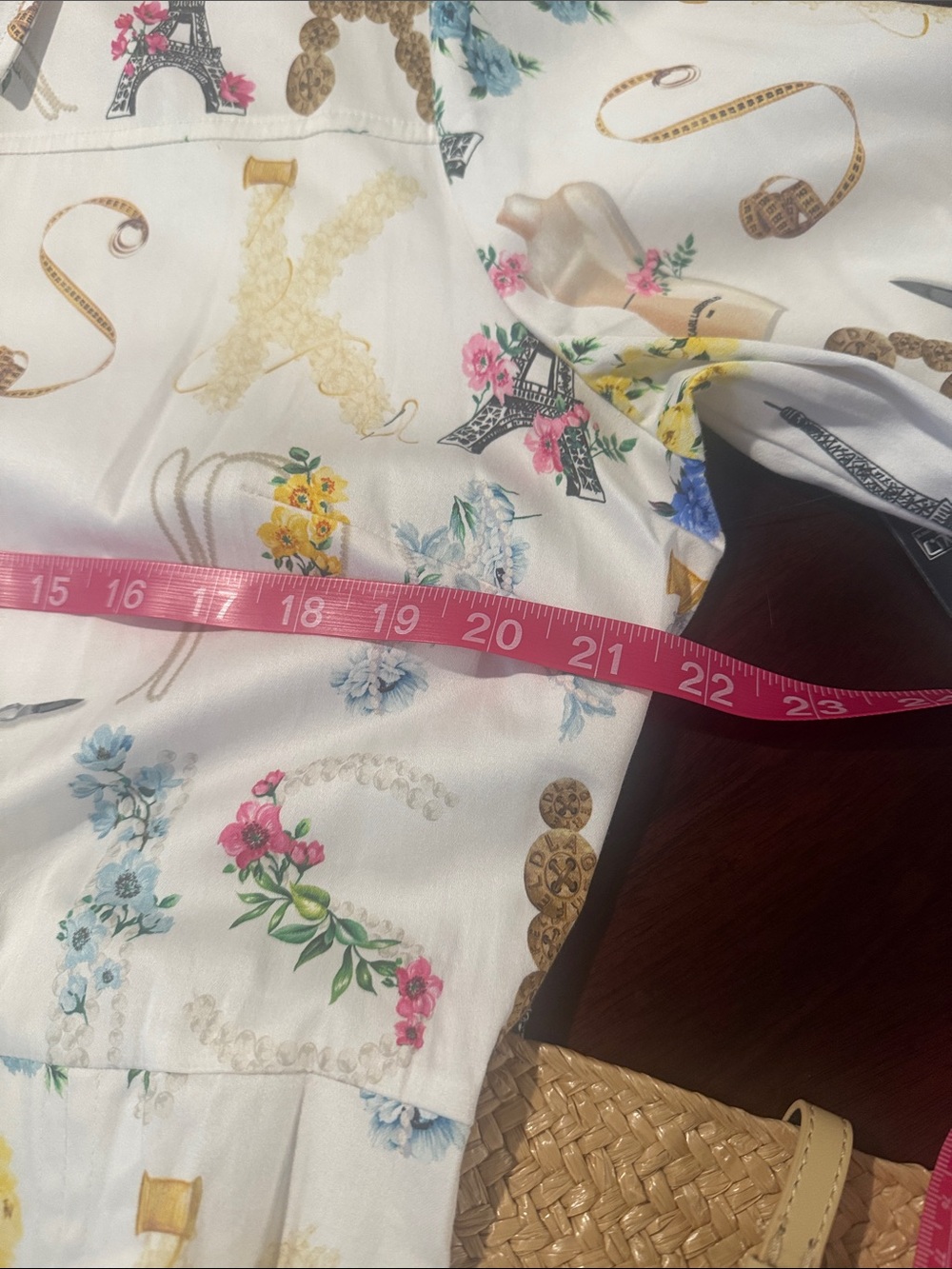 Karl Lagerfeld Cream Floral & Travel Motif Shirt Dress with Raffia Belt - Picture 9 of 12
